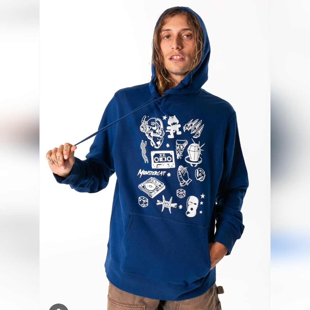 T1- Monstercat Blue Graphic Hoodie Mens Size Small